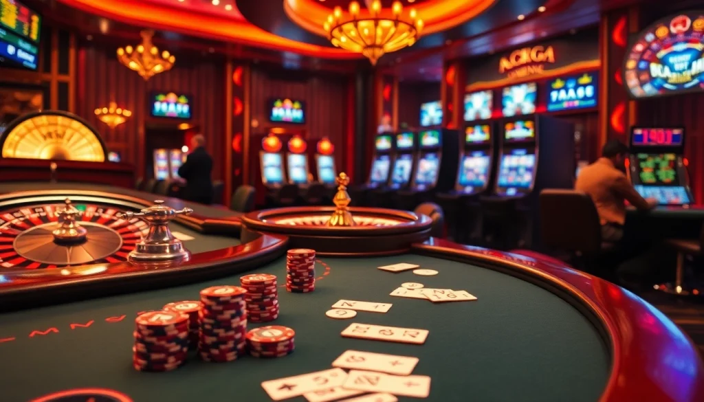 Experience the thrill of poker and roulette at MB66 casino with vibrant electronic displays.