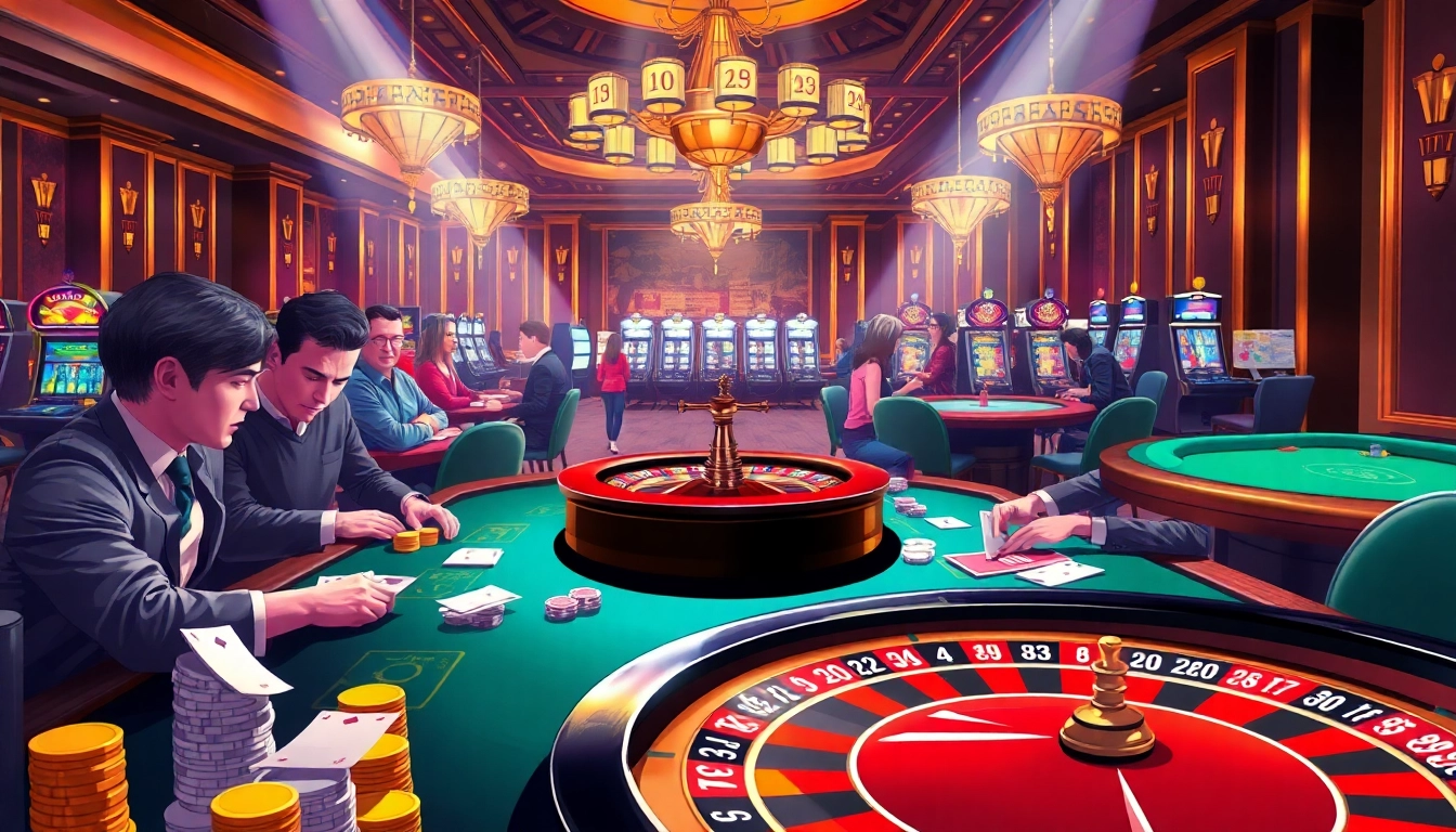 Exciting gaming action at mmoo.de.com featuring poker, roulette, and vibrant casino atmosphere.