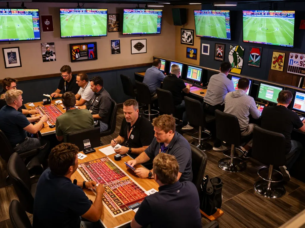 Fans placing bets on resultsfootball matches, experiencing the excitement of live sports.